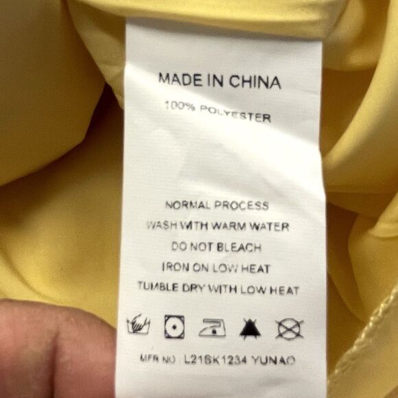 SIMPLEE Yellow Floral Mini Skirt Drawstrings Side Flirty Hemline Women’s L New - Picture 8 of 8